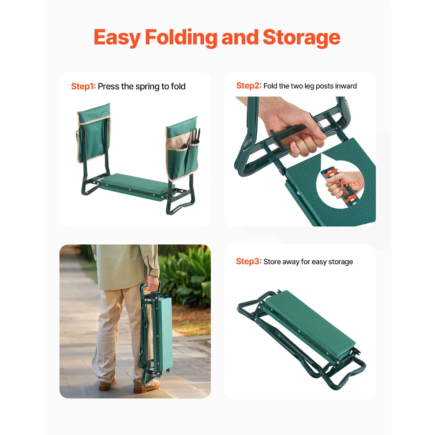 SucceBuy Garden Kneeler and Seat 6 inch Wide Kneeling Pad Heavy Duty Garden Kneeling Stool Folding Garden Seat with 2 Tool Bags - Quick and EZ Shop