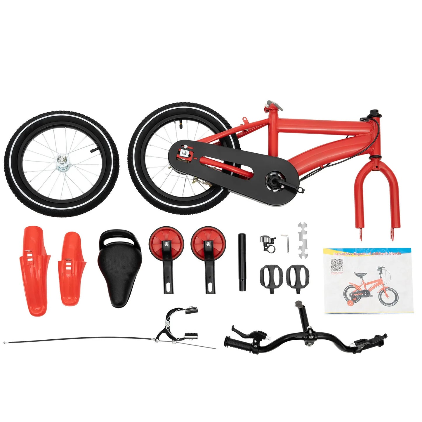 14" Children's Bicycle Kids Bike w/ Training Wheels Dual Brakes Child Bike for Boys Girls Age 3-6 Years Red