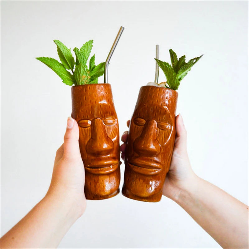 500ml Hawaii Tiki Mugs Cocktail Cup Beer Beverage Mug Wine Mug Ceramic Easter Islander Tiki Mugs Barware