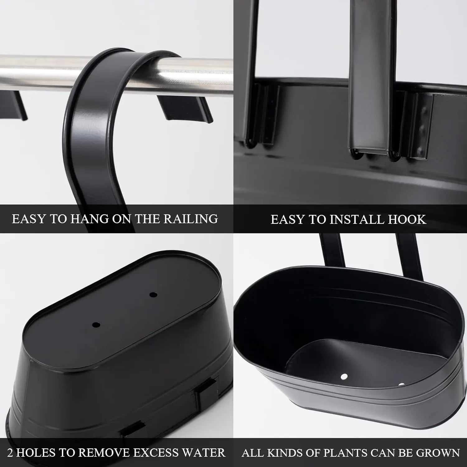 5 Pcs Iron Hanging Flower Pots 11 Inch Hanging Planters for Outdoor Plants Metal Hanging Bucket Pots Iron Railing Fence Planter - Quick and EZ Shop