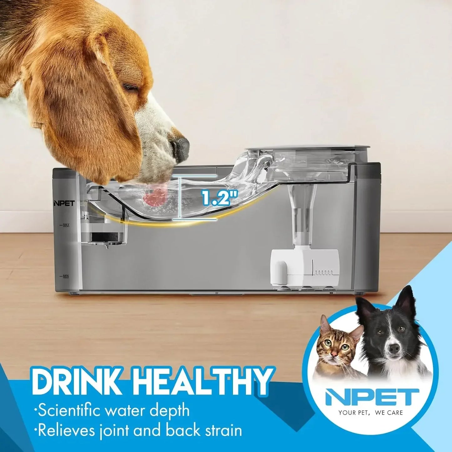 NPET DF10-SG Dog Water Fountain, 1.3 Gallon/170oz/5L Large Automatic Dog Water Bowl with Splatter Guard