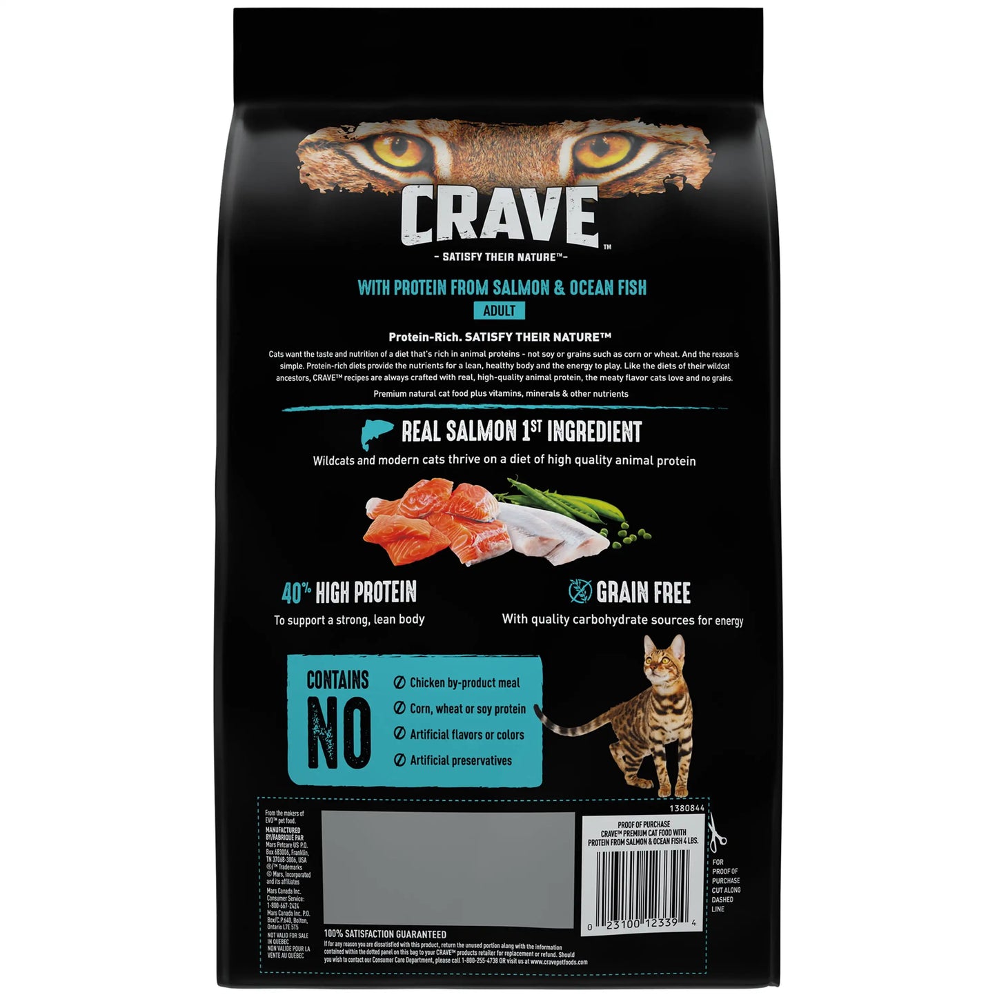 CRAVE Grain Free with Protein from Salmon & Ocean Fish Dry Adult Cat Food, 4 Pound Bag