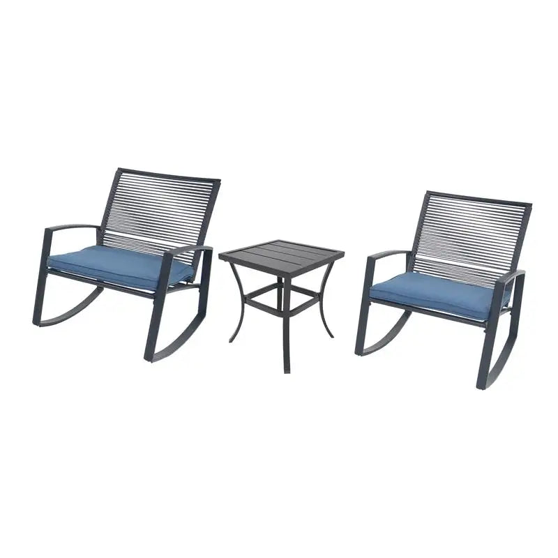 2-Person Outdoor Metal Rocking Bistro Set with Table for Patio Conversation