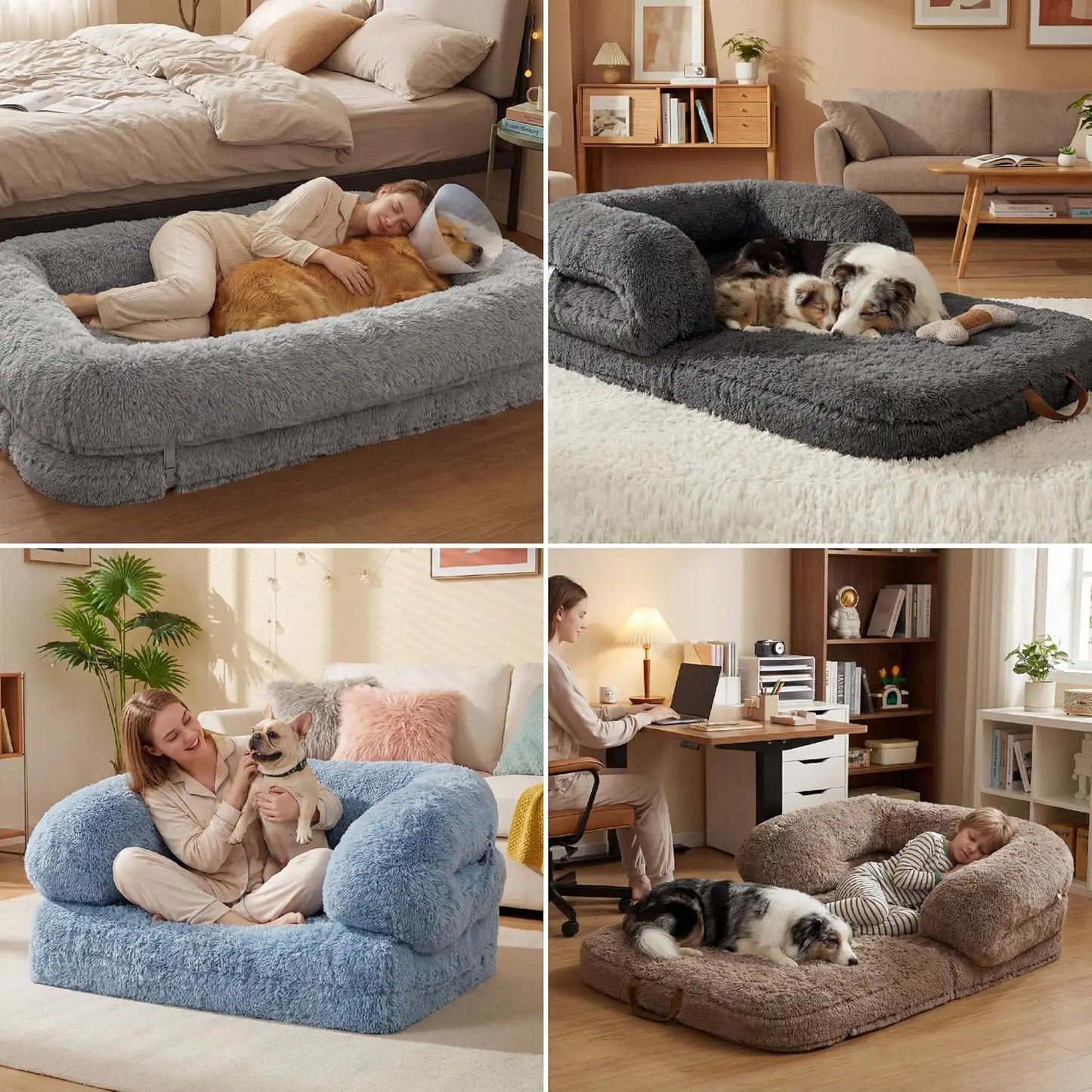 Foldable Human Dog Bed - 3-in-1 Orthopedic Giant Bean Bed with Waterproof Liner, Calming Faux Fur for Adults and Pets - Quick and EZ Shop