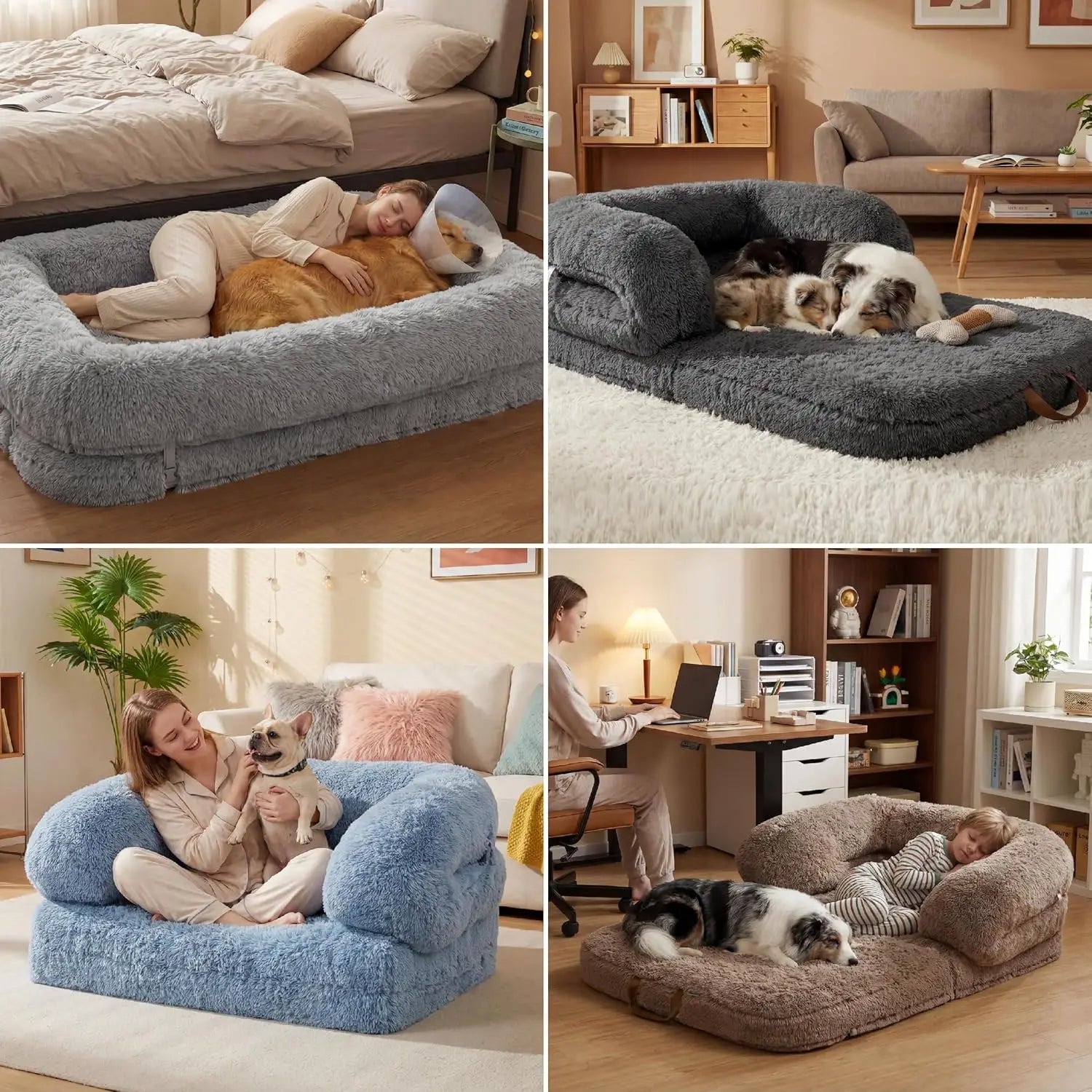 Foldable Human Dog Bed - 3-in-1 Orthopedic Giant Bean Bed with Waterproof Liner, Calming Faux Fur for Adults and Pets - Quick and EZ Shop