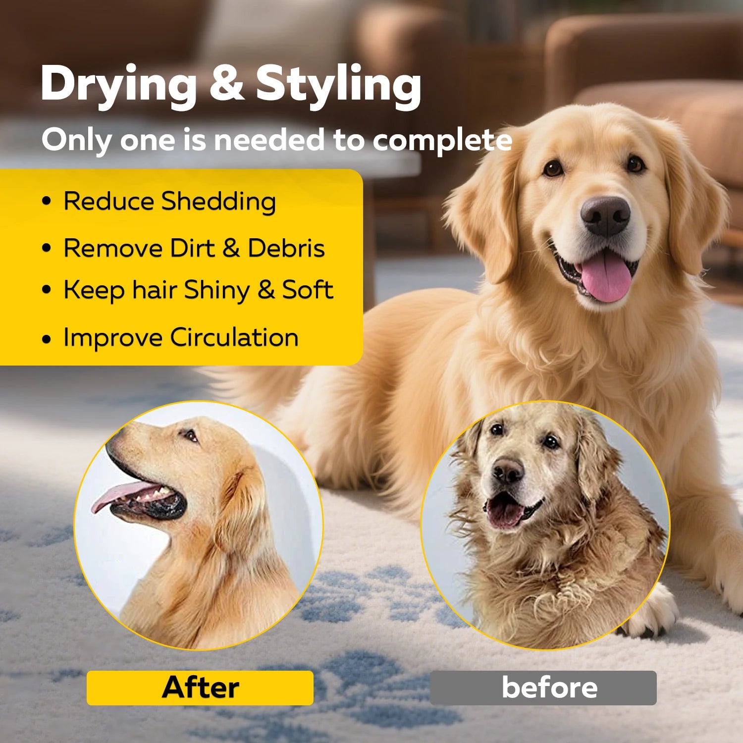 Portable Pet Hair Dryer Dog Grooming Blower -High Velocity Quiet Lightweight 1.2lbs with 3 Speeds for Home Travel Grooming - Quick and EZ Shop