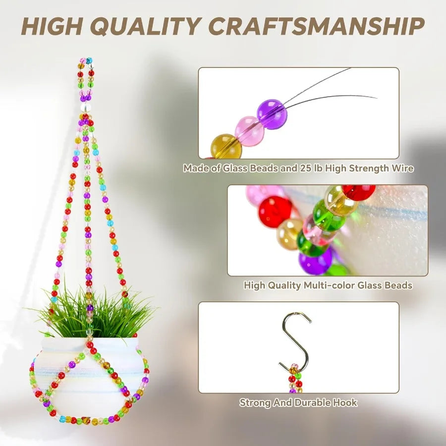 2 Pack Macrame Plant Hanger Handmade Glass Bead Plant Hanger Colorful Drative Bohemian Hanging Planter Holder for Indoor and Ou