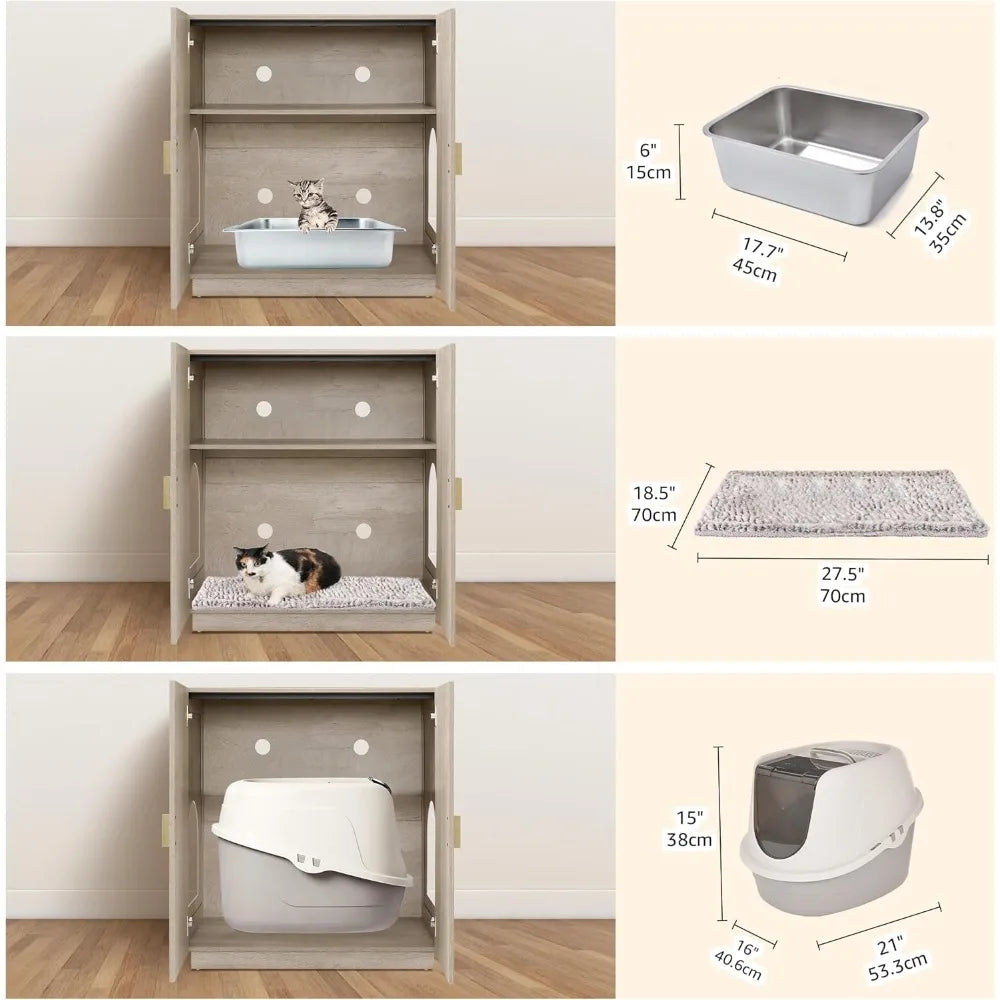 Elevated Cat Litter Box Enclosure with Storage Shelves, Concealed Design for Tall or Top-Entry Litter Boxes, Secure Kitty Litter