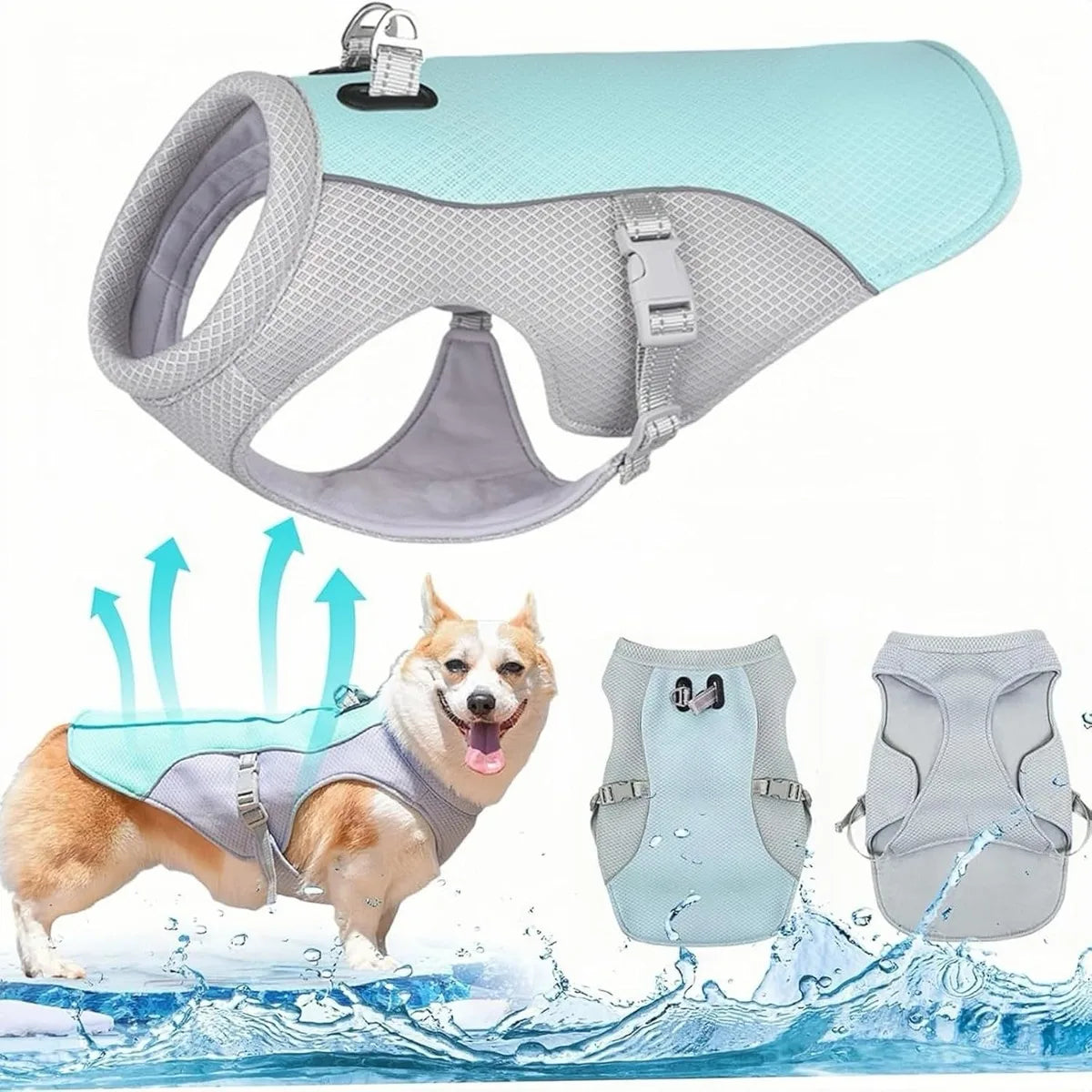 Dog Cooling Vest Breathable Mesh Anti-UV Adjustable Dog Cooling Jacket for Most Sizes Dogs Use Summer Outdoor Rapid Cooling Vest