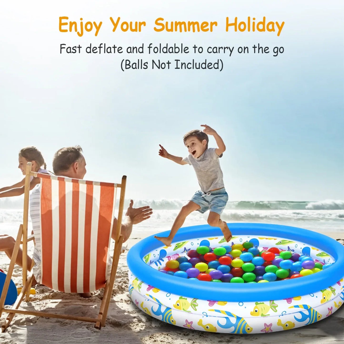 48x10” Inflatable Swimming Pool Blow Up Family Pool For 2 Kids Foldable Swim Ball Pool Center w/ 3 Velvets Water Drain Plug