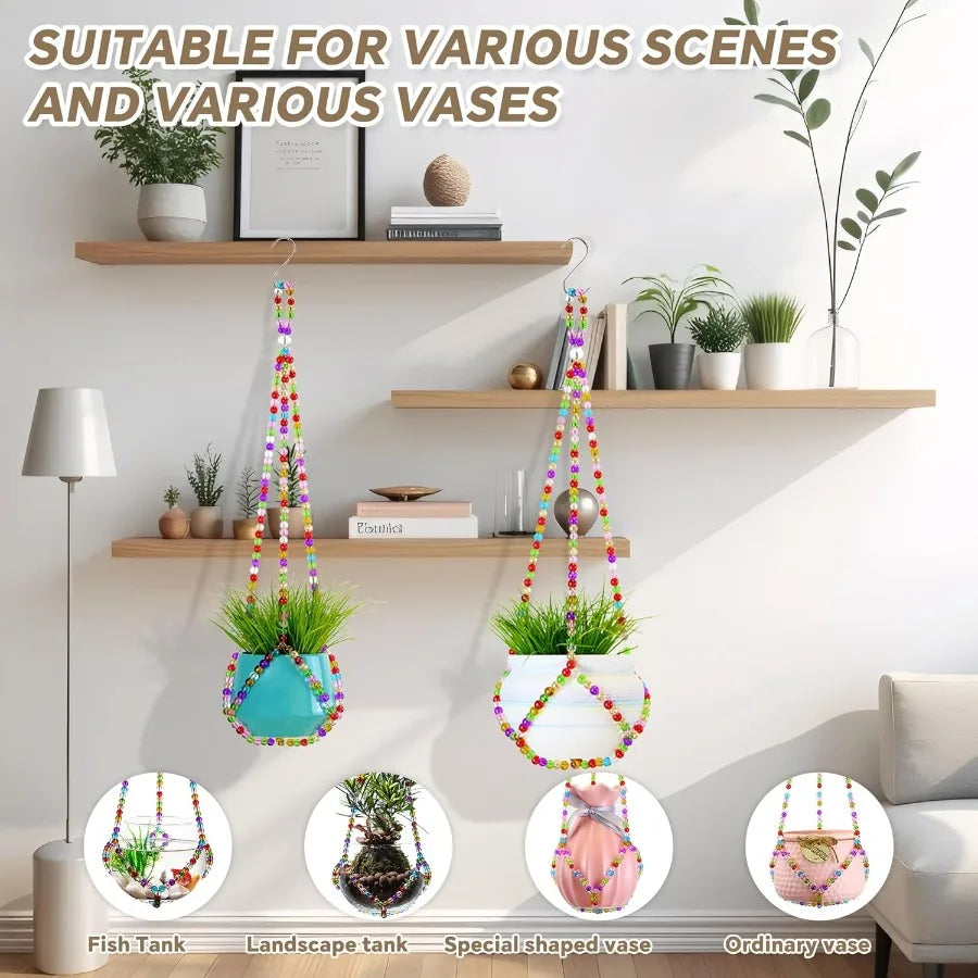 2 Pack Macrame Plant Hanger Handmade Glass Bead Plant Hanger Colorful Drative Bohemian Hanging Planter Holder for Indoor and Ou