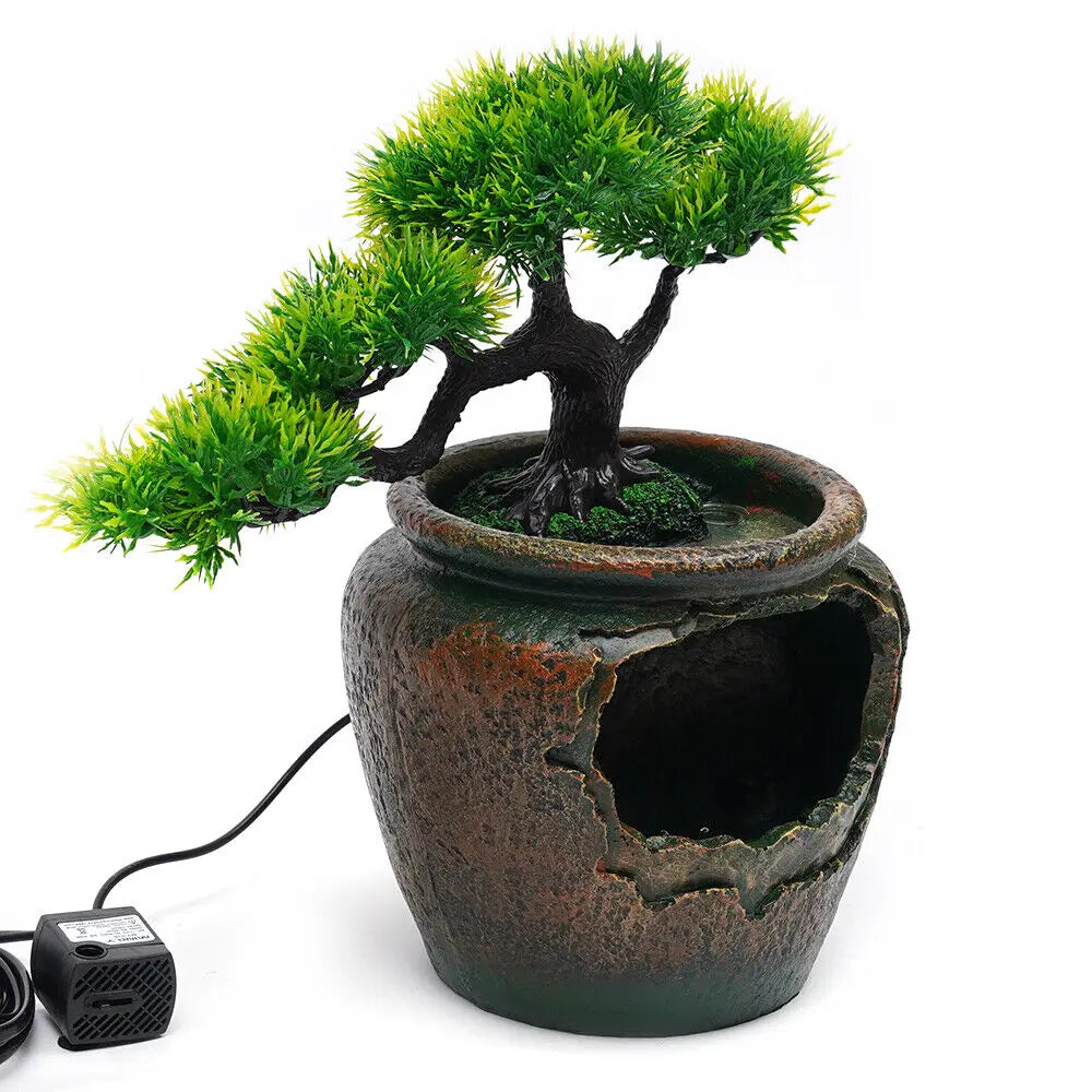 Desktop Fountain Relaxation Waterfall Feature Indoor Fountain with LED Light Feng Shui Zen Ornament Home Art Decor