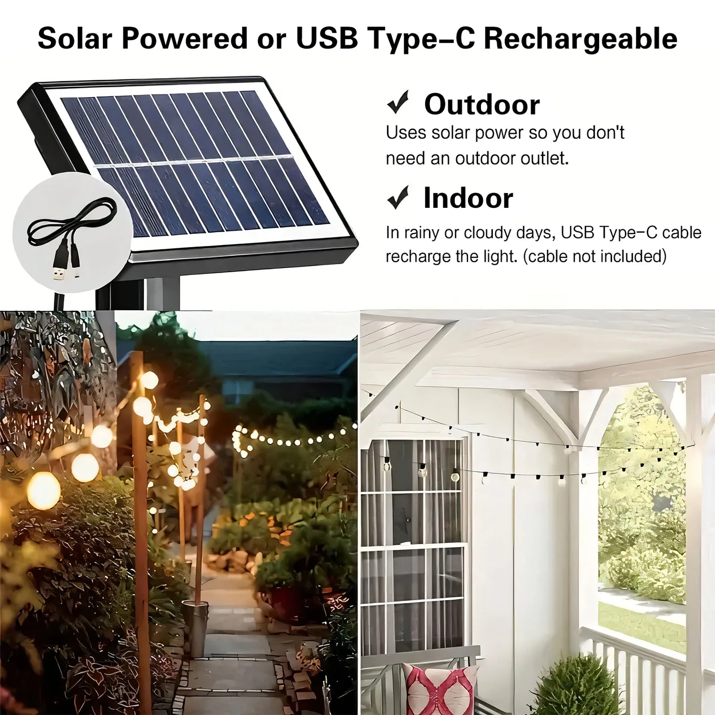 100ft   Solar Outdoor String Lights, Waterproof Patio Lights with Remote, 50 LED Bulbs, 8 Lighting Modes, for Yard Outside