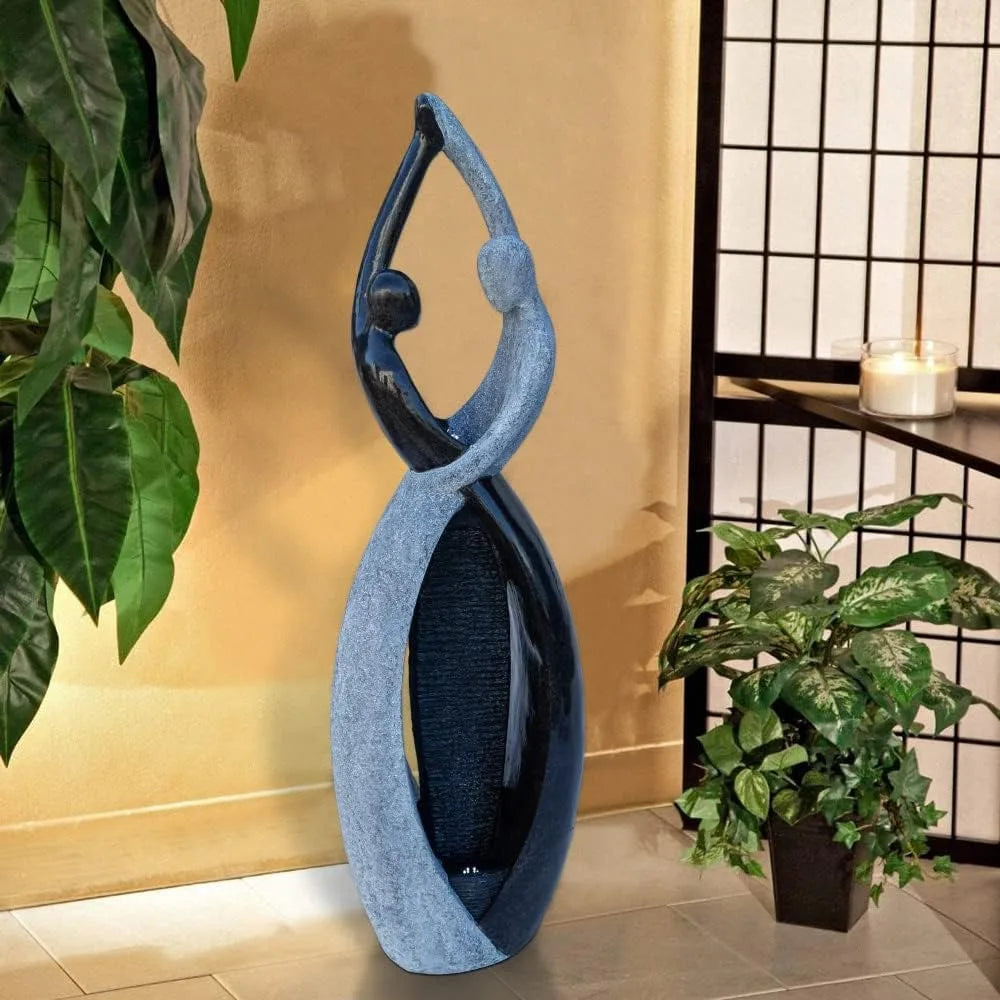 Graceful Dancing Couple Outdoor Water Fountain 51" Cast Stone Garden Statue Waterfalls Feature in Marble Color for Garden, Lobby
