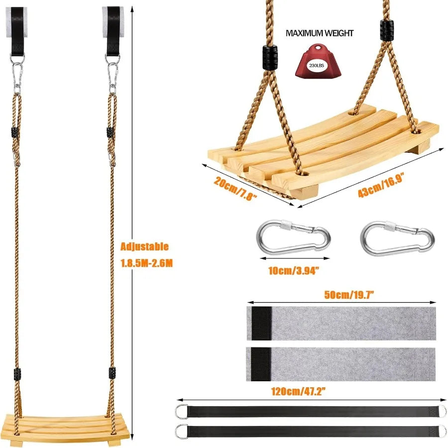 Wood Tree Swing Seat Adjustable Rope Wooden Swing Set Indoor Outdoor for for