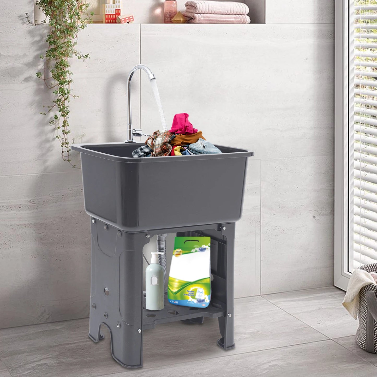 Utility Sink Laundry Tub Plastic Freestanding Washing Room Basement Garage Utility Sink Utility Sink Laundry Faucet Washboard