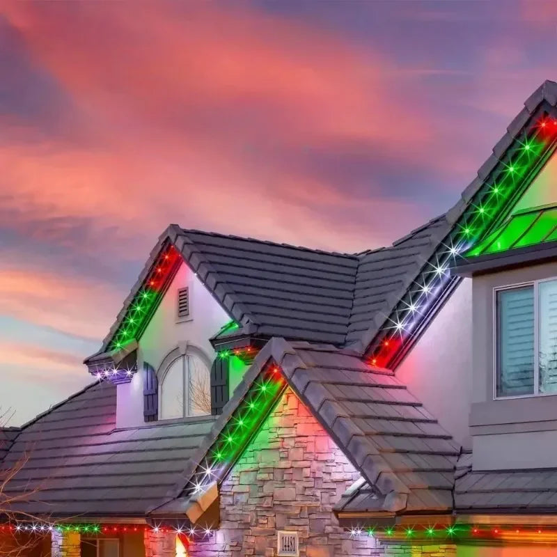 Outdoor Lights Permanent Smart RGBIC Eaves LED Lights Festival Flashing Lighting Fairy String for Christmas Holiday Decorations