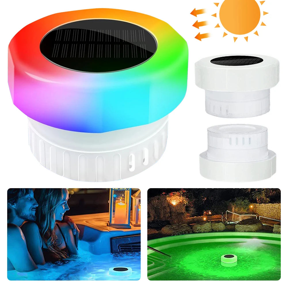 Solar Powered Floating Chlorine Dispenser with Colorful Light Pool Chlorine Tablet Dispenser IP68 Waterproof for Pool Hot Tub