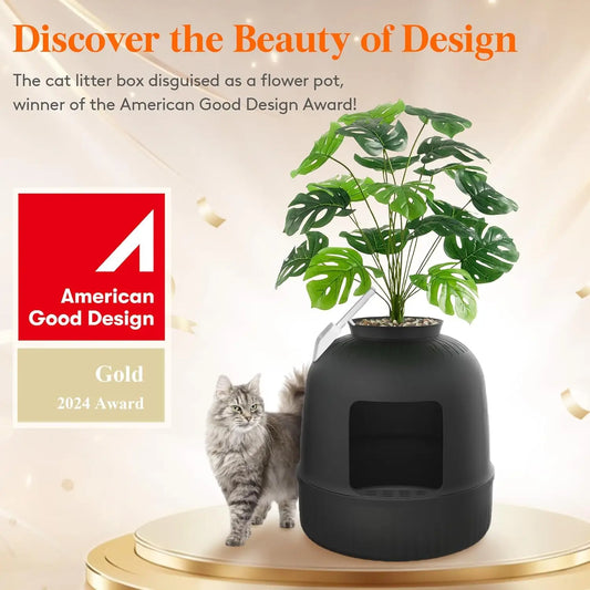 Litter Box Cat with Faux Plant & Scoop, Hidden Enclosure Litter Tray with Odor Control & Carbon Filter