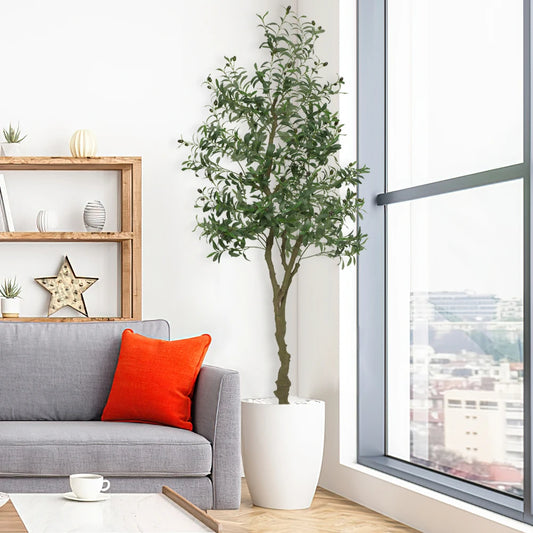Artificial Olive Tree Faux Olive Tree 5ft/6ft/7ft Tall Artificial Tree Indoor Outdoor Potted Artificial Plants for Home Office