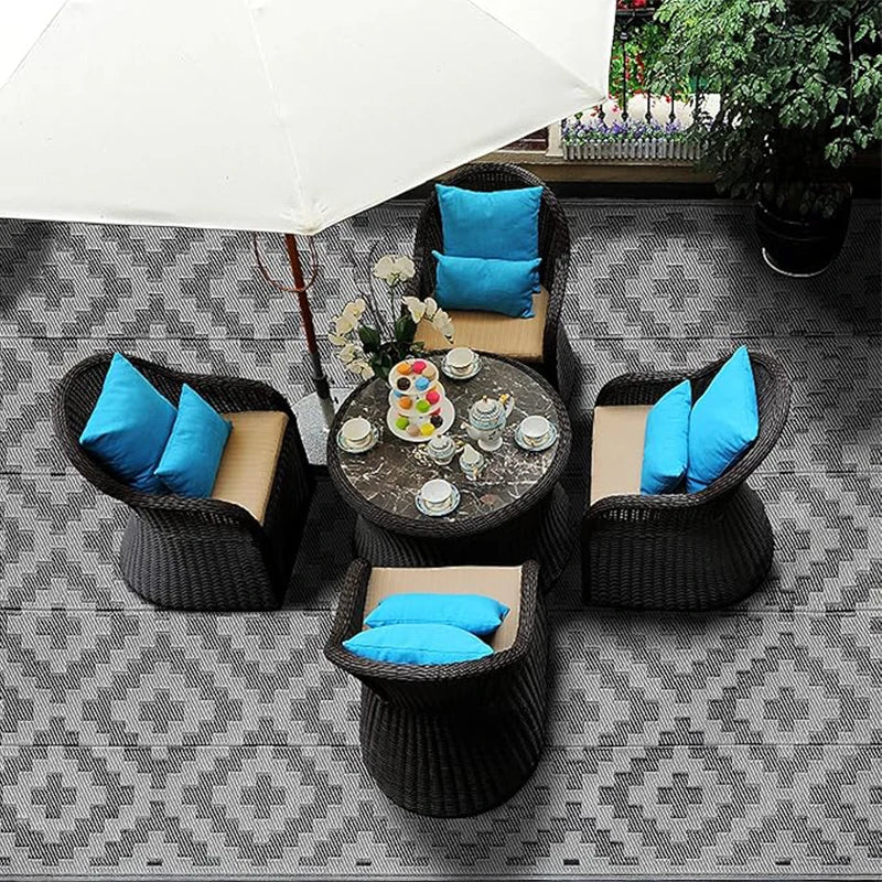 Black and Gray Cross PP Material Plastic Straw Patio Rugs Waterproof Reversible Outdoor Carpets Picnic Mats - Quick and EZ Shop