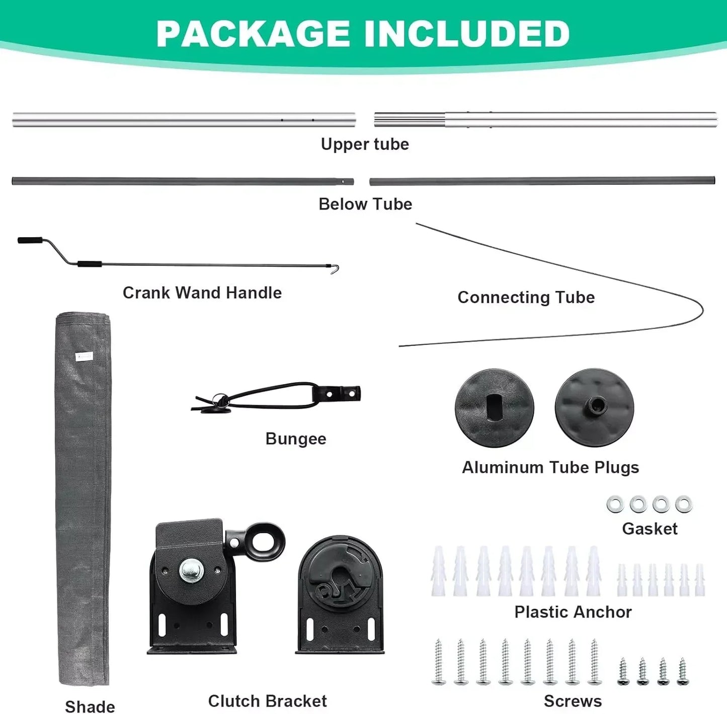 Outdoor Exterior Roller Shade, Cordless Roller Shade with 90% UV Protection, Roll Up Blinds, No Valance (240cm W x 240/180cm L)