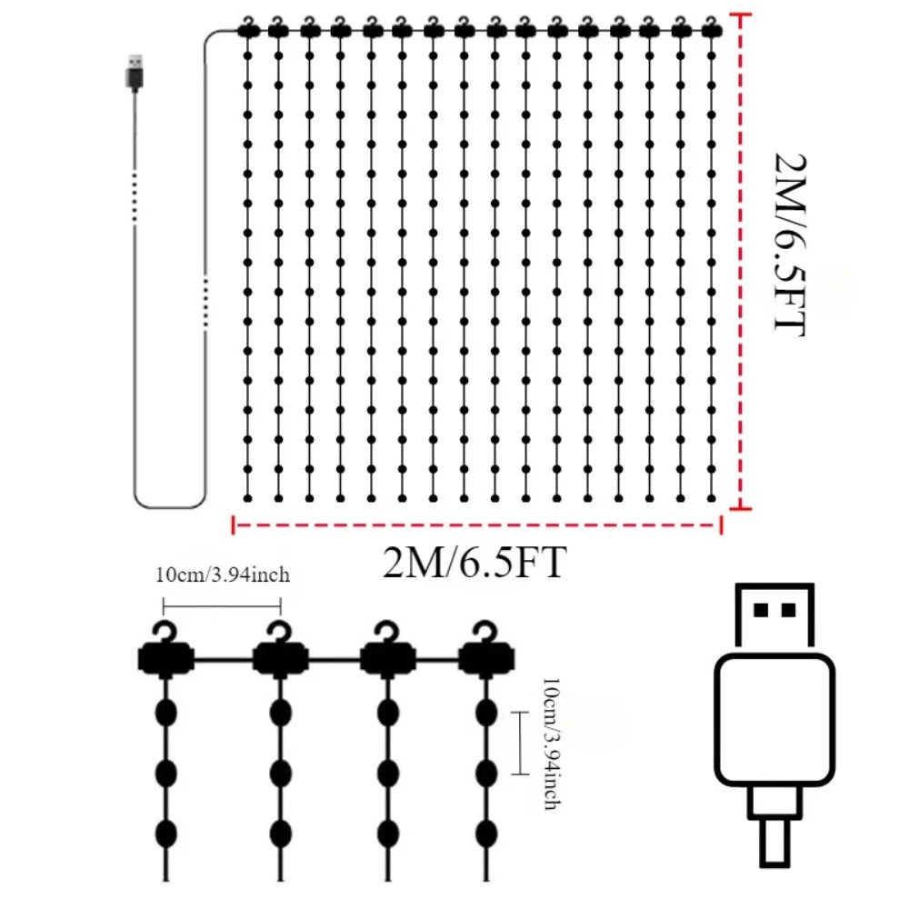 USB window curtain light 400LEDs luces de cortina inteligentes aplicación DIY cambio de música Luces de cortina inteligentes