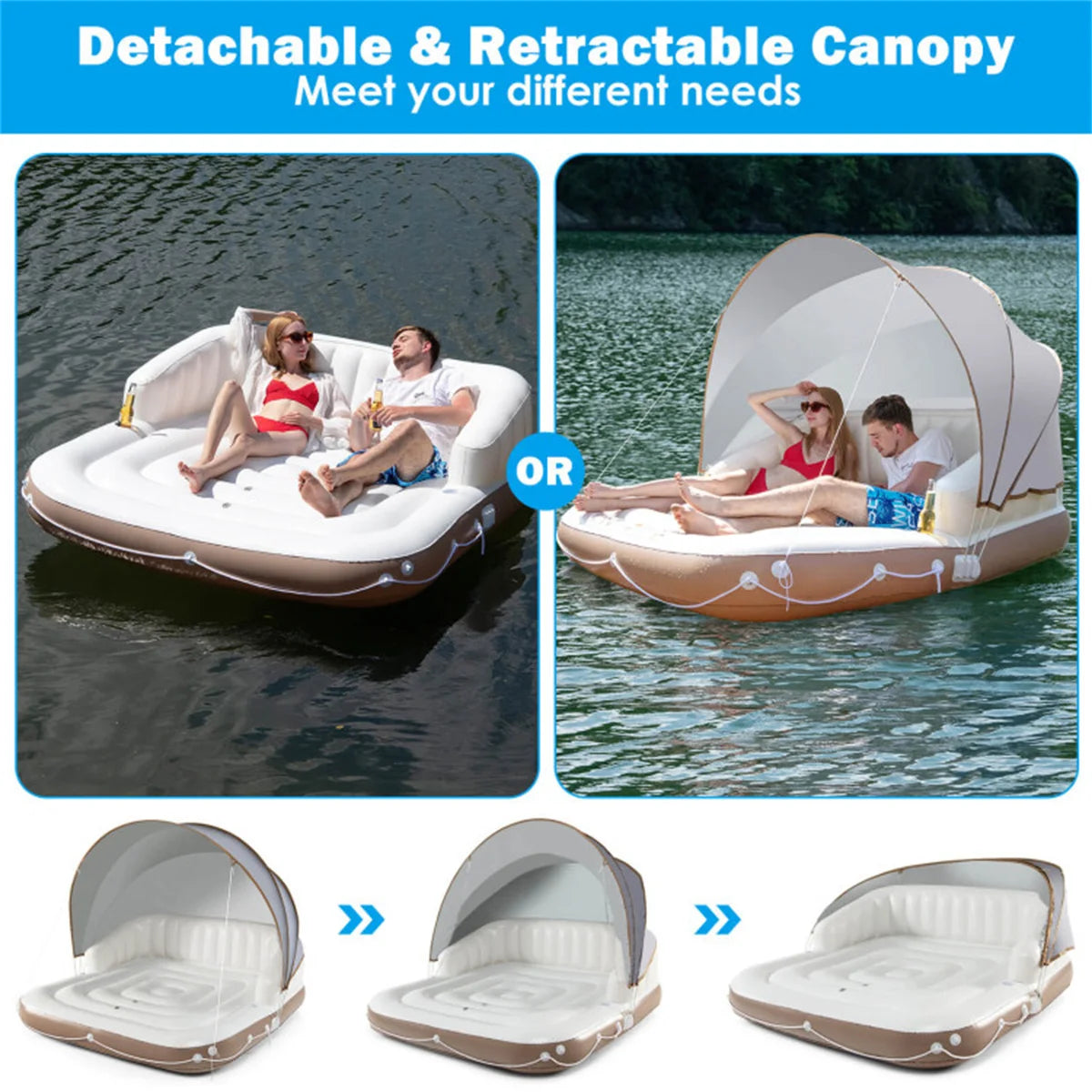 Water Floating Platform 2-person Floating Bed Inflatable Tent Swimming Air Cushion Bed Large Floating Pad