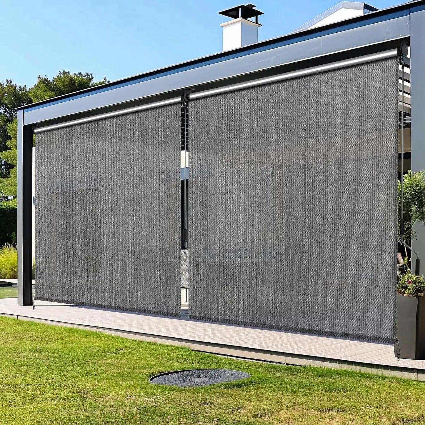 Outdoor Exterior Roller Shade, Cordless Roller Shade with 90% UV Protection, Roll Up Blinds, No Valance (240cm W x 240/180cm L)