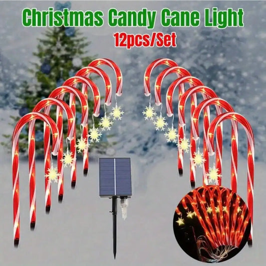 12 Pieces of Candy Cane Lights, 21 Inch Solar Christmas Decoration Outdoor, Candy Cane Path Lights