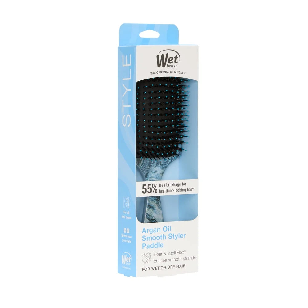 Shine Enhancer Paddle Hair Brush IntelliFlex Bristles Detangling Moisturizing Argan Oil All Hair Types Smooth Glossy Finish