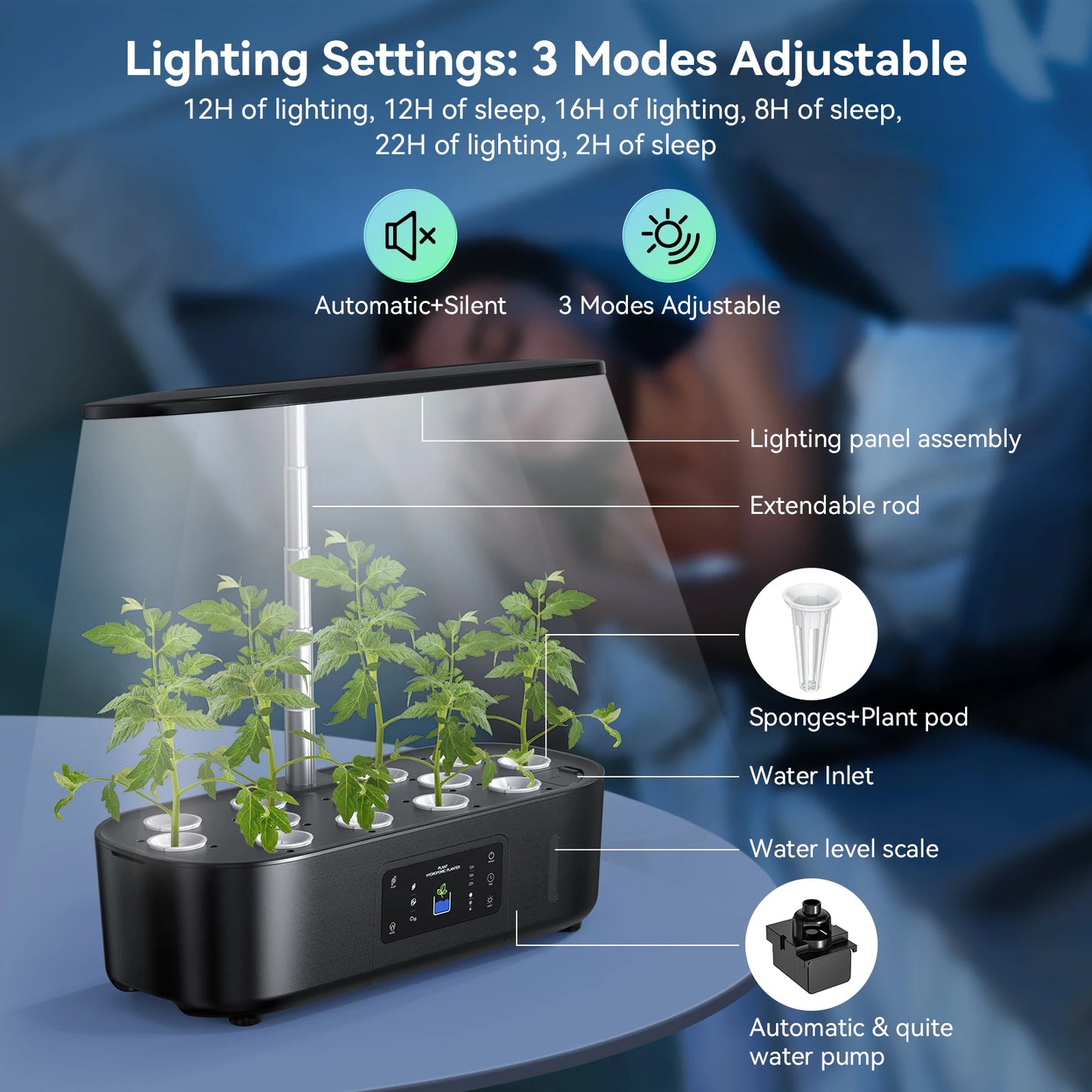 Hydroponics Growing System,BHTNYOO-13 Pods Indoor Herbs Garden Gardening Kit with Multi-Mode Adjustable Height LED Growth Lights - Quick and EZ Shop
