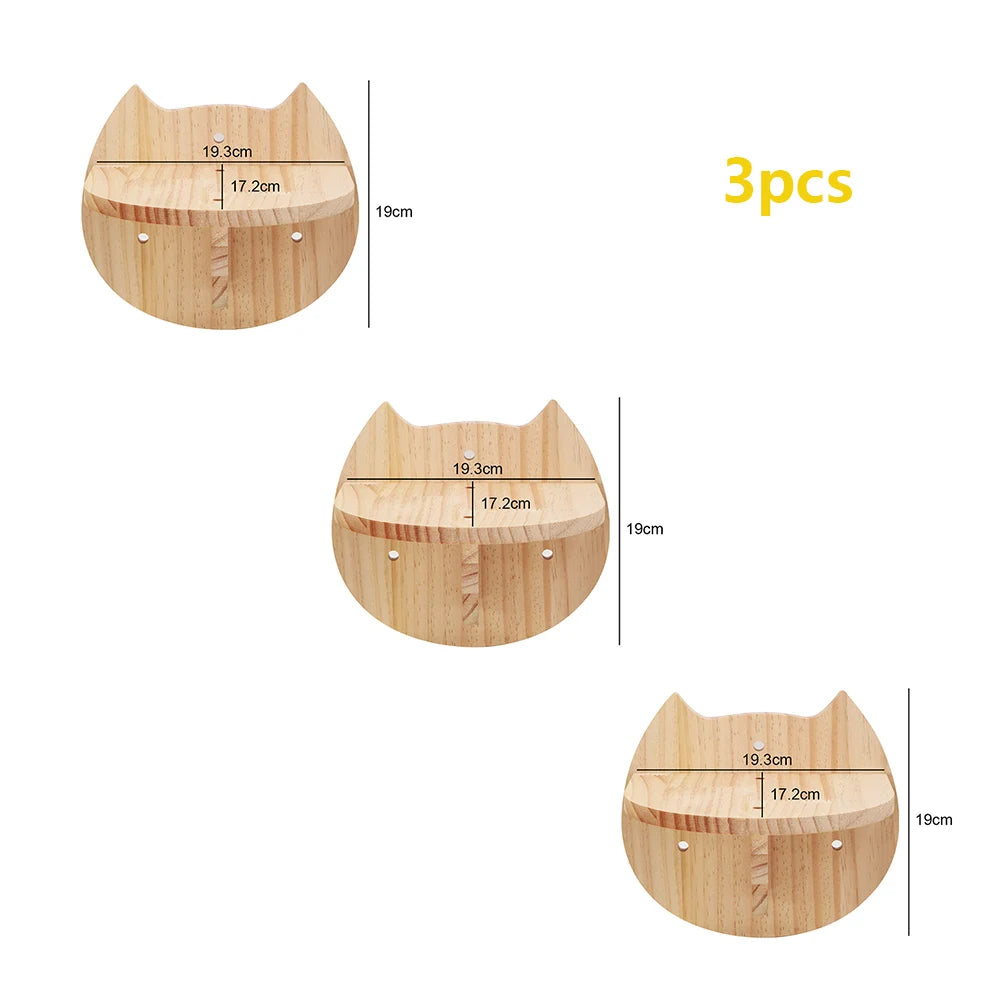 Wall Mounted Cat Tree Wooden Shelves Scratching Posts Climbing Cat Perches Hammock with Steps and Ladder Pet Wooden Furniture