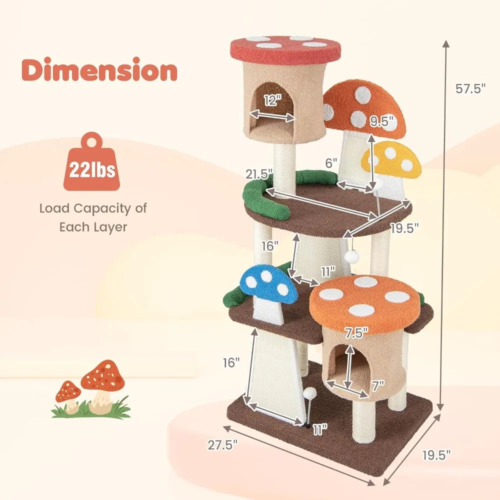 Very Tangkula Mushroom Cat Tree, Multi-Level Cute Cat Tower With Full-Wrapped Sisal Posts, Scratching Boards & Interactive Balls