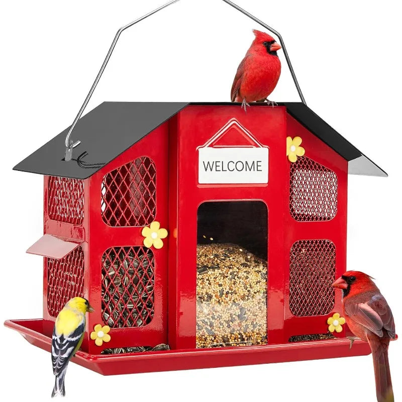 Metal Mesh Bird Feeders for Outdoors Hanging, Wild Bird Feeder with Weatherproof Roof & Seed Tray for Cardinal Finch Chickadee - Quick and EZ Shop