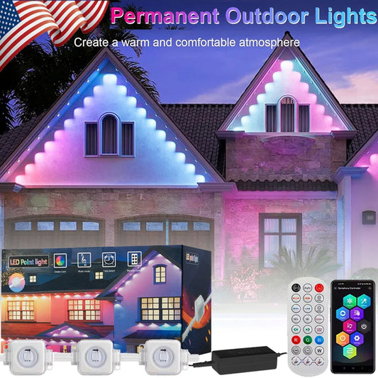 Smart Eaves Light LED Outdoor RGBIC WIFI LED Strip Light for House w/Remote Full House Eaves Light Party Christmas Holiday Decor