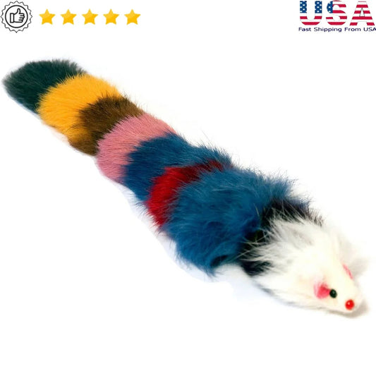 Multi-Colored Fur Weasel Toy Cats Tear-Resistant Interactive Hunting Plaything Entertaining Pet Accessory Perfect Indoor Fun