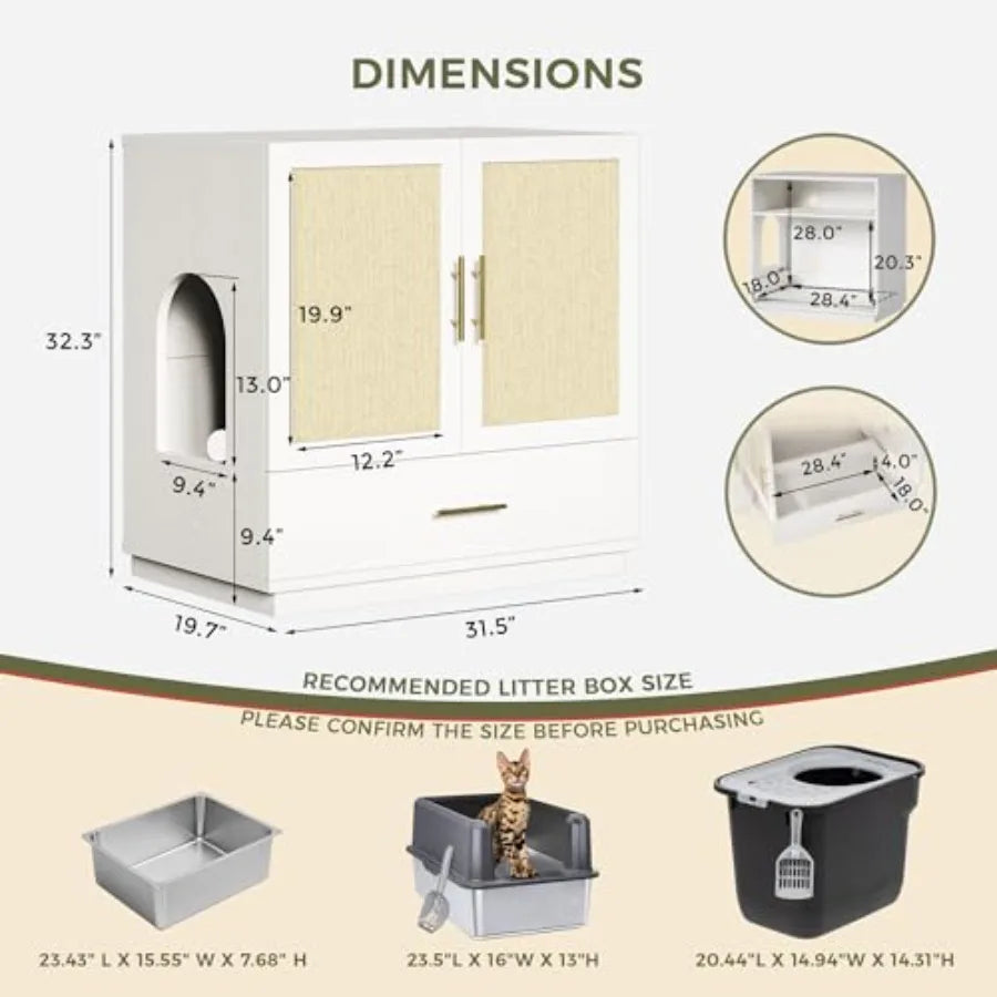 Tall Cat Litter Box Enclosure with Hidden Litter Drawer and Scratching Board Indoor Cat Furniture Cabinet for Living Room Hallw - Quick and EZ Shop
