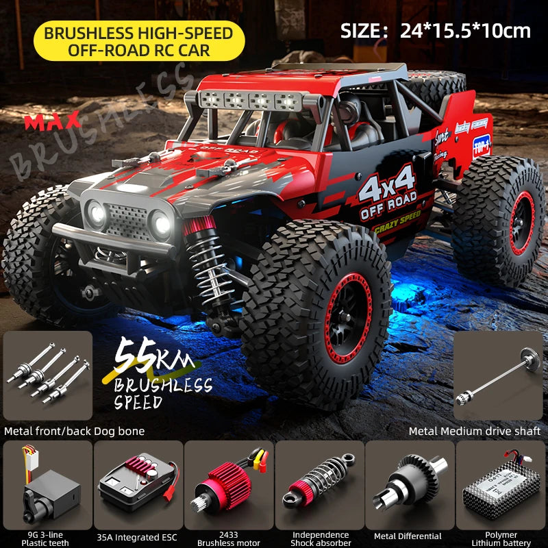 1:20 4WD RC Car 50KM/H With LED Professional Off-Road Racing Brushless Motor Remote Control Cars High Speed Drift Monster Truck