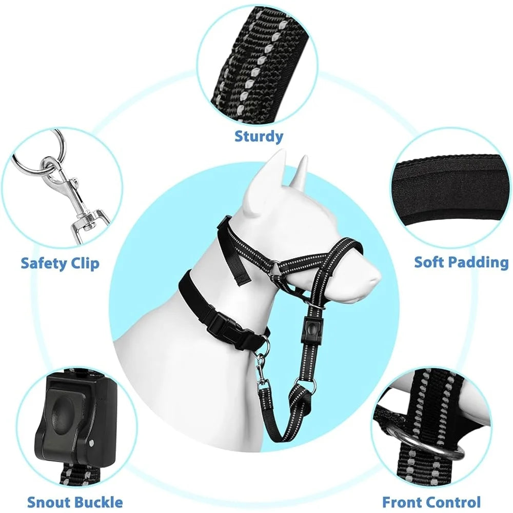 Soft Dog Head Collar No Pull Adjustable Training Halter Padded Safety Nose Leash Reflective Durable Head Harness Medium Large
