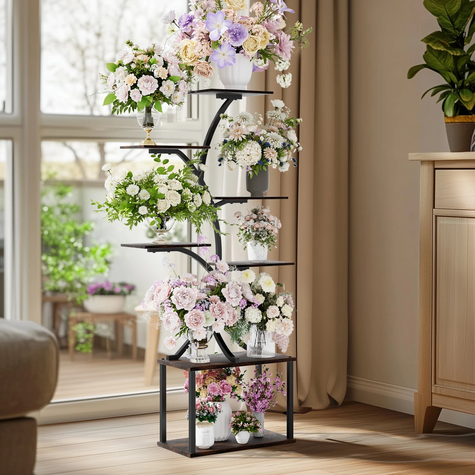 Multilayered Plant Stand Industrial Style Tree-Shaped Plant Stand Display Rack Corner Flower Holder for Garden Planters, Indoor - Quick and EZ Shop