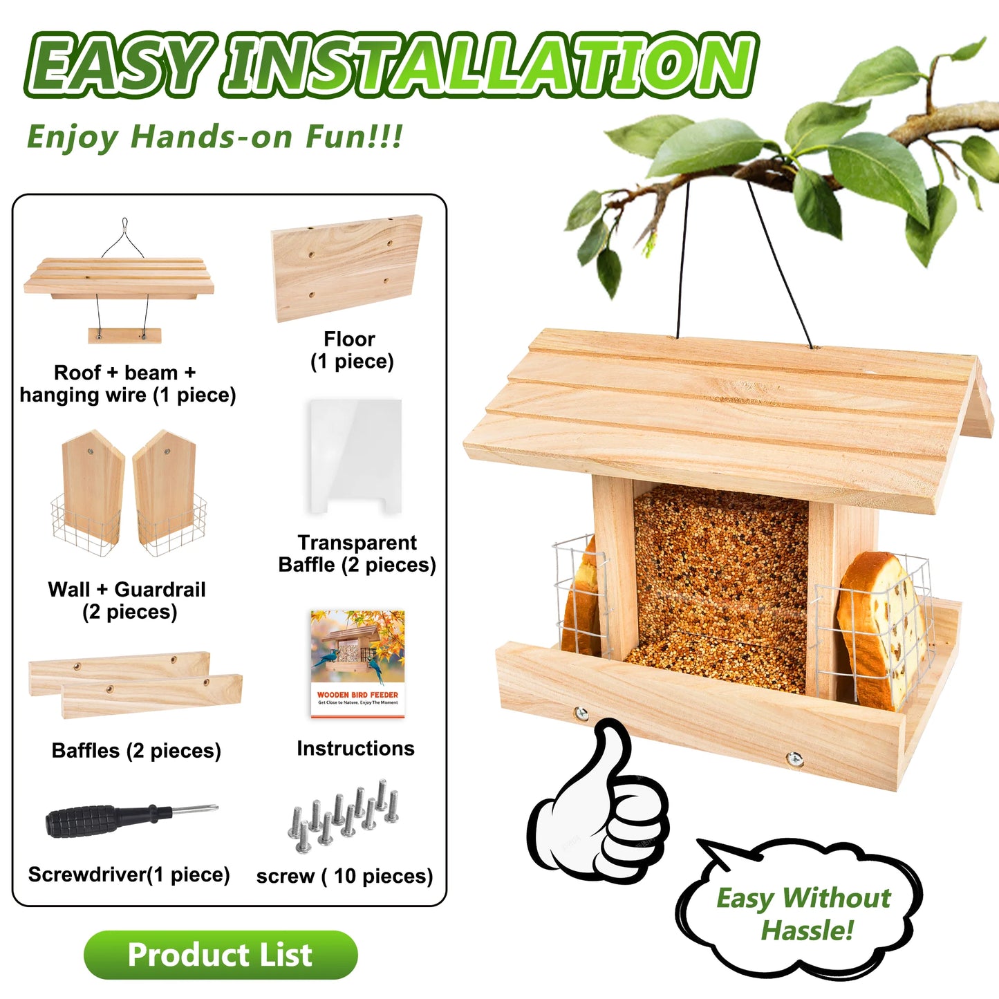 Bird Feeders For Outdoors Hanging - Wooden Bird Feeder Hopper, Cardinal Bird House Feeder, Wooden Large Bird Feeder With Suet Ho