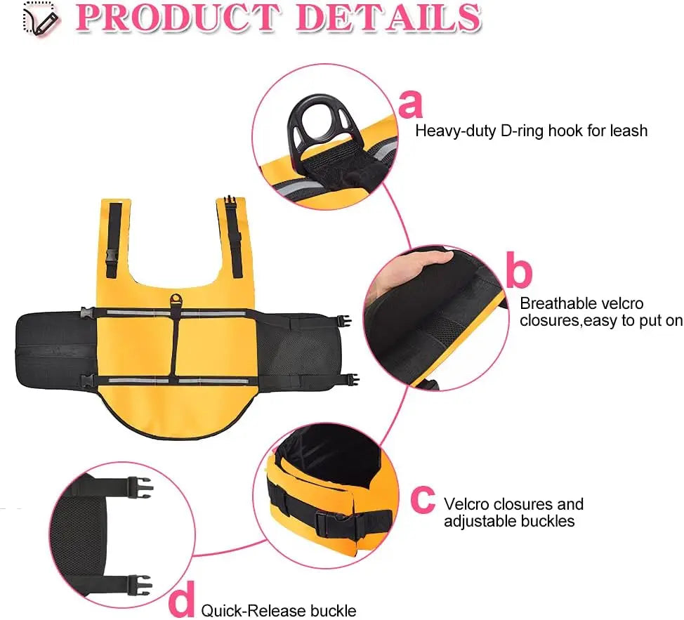 Ripstop Reflective & Adjustable Life Jacket for Dogs with Rescue Handle for Swimming