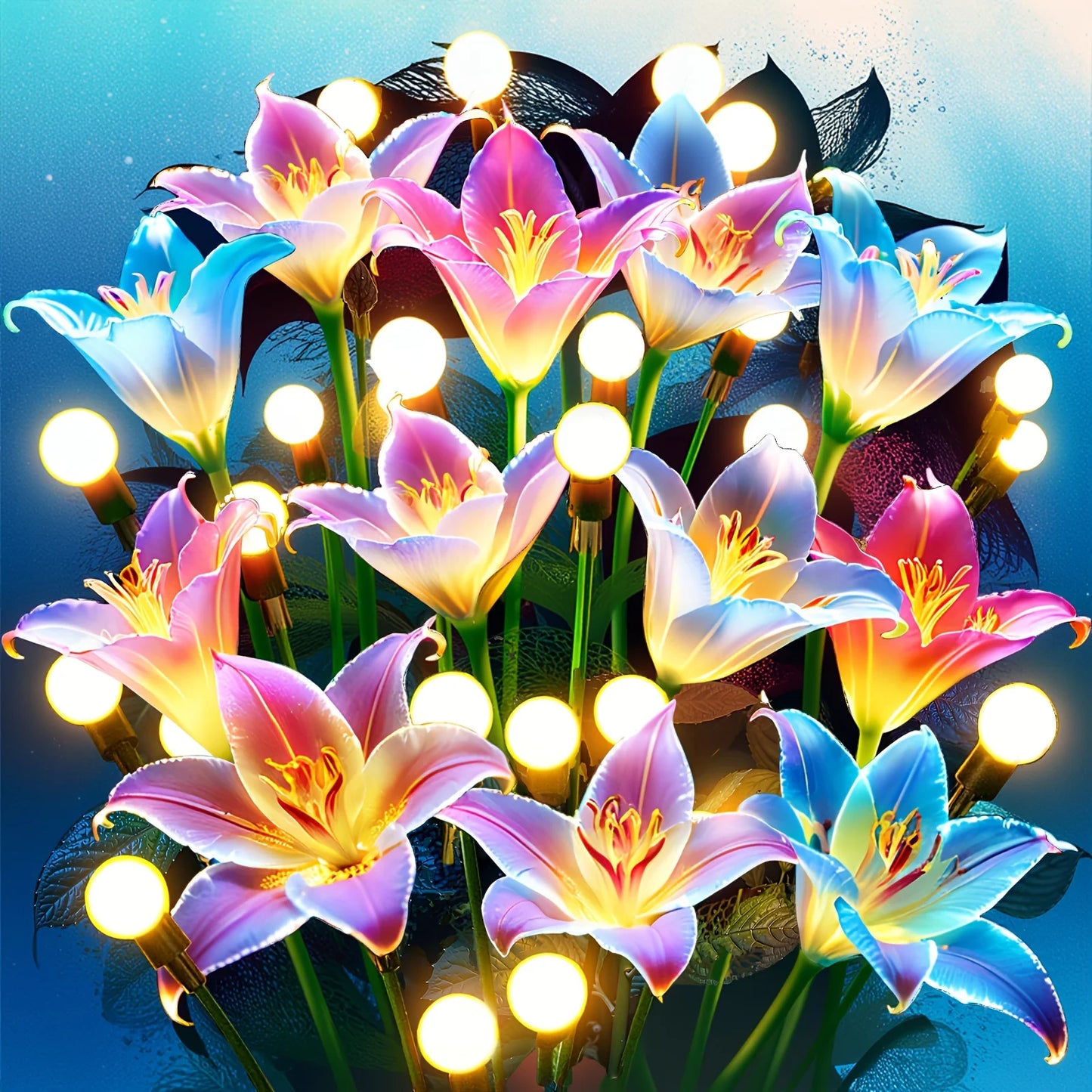 4/8Pack Solar Lights: Realistic Lilies & Fireflies, 7 Colors for Patio/Garden/Events/Holidays, Outdoor Decor Gift