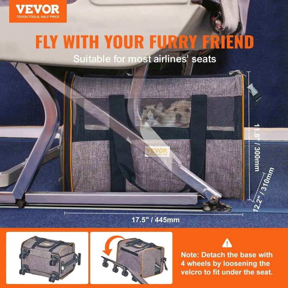 Rolling Cat Carrier with Wheels - Airline Approved Pet Travel Bag, Telescopic Handle & Shoulder Strap, for pets up to 22 lbs,