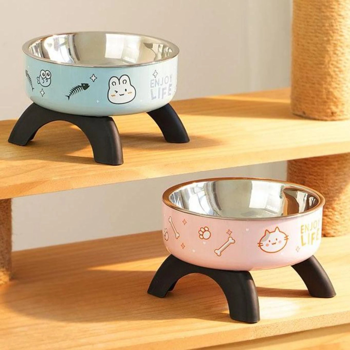 Non-Slip Elevated Pet Bowl for Puppies & Kittens, Anti-Tip Stainless Steel Dish with Neck Support, Ergonomic Design