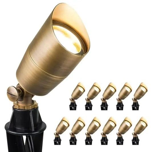 Compact Brass Outdoor Landscape Spot Light 12V AC/DC Waterproof Yard Garden House Tree Bright Warm White Glare Guard Spotlight