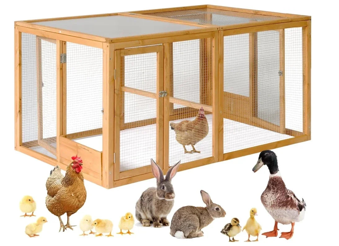 Large Chicken Run, Waterproof Outdoor Hen House with Acrylic Top for 4-6 Chickens(Can be Used as a Separate Chicken coop)