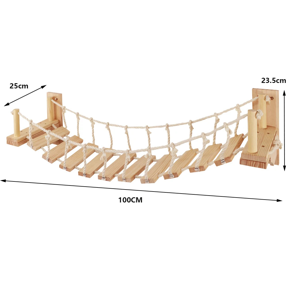 Wall Mounted Cat Tree Wooden Shelves Scratching Posts Climbing Cat Perches Hammock with Steps and Ladder Pet Wooden Furniture
