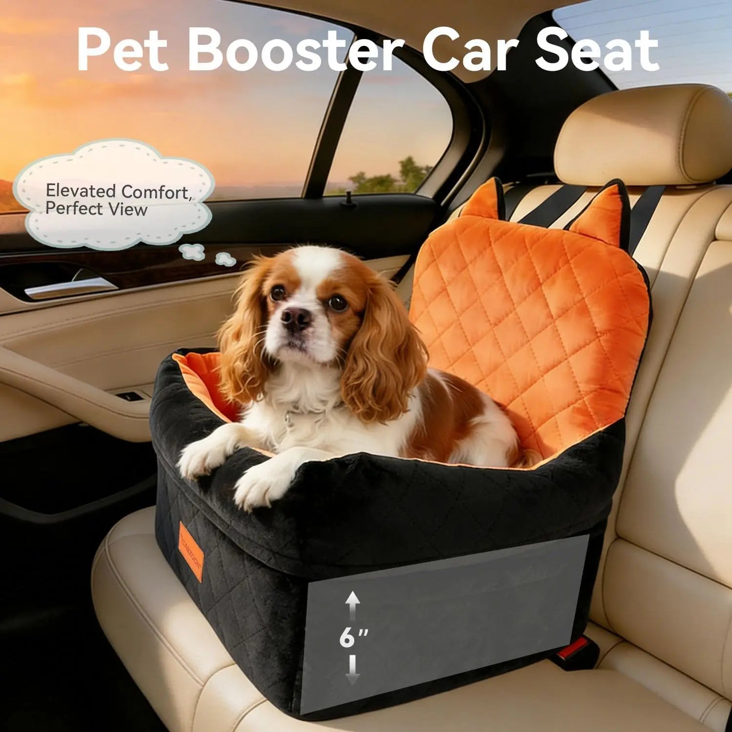 Dog Car Seat for Small/Medium Dogs Up to 35lbs, Elevated Cushion with Washable Cover & Storage Pockets, Black-Orange - Quick and EZ Shop
